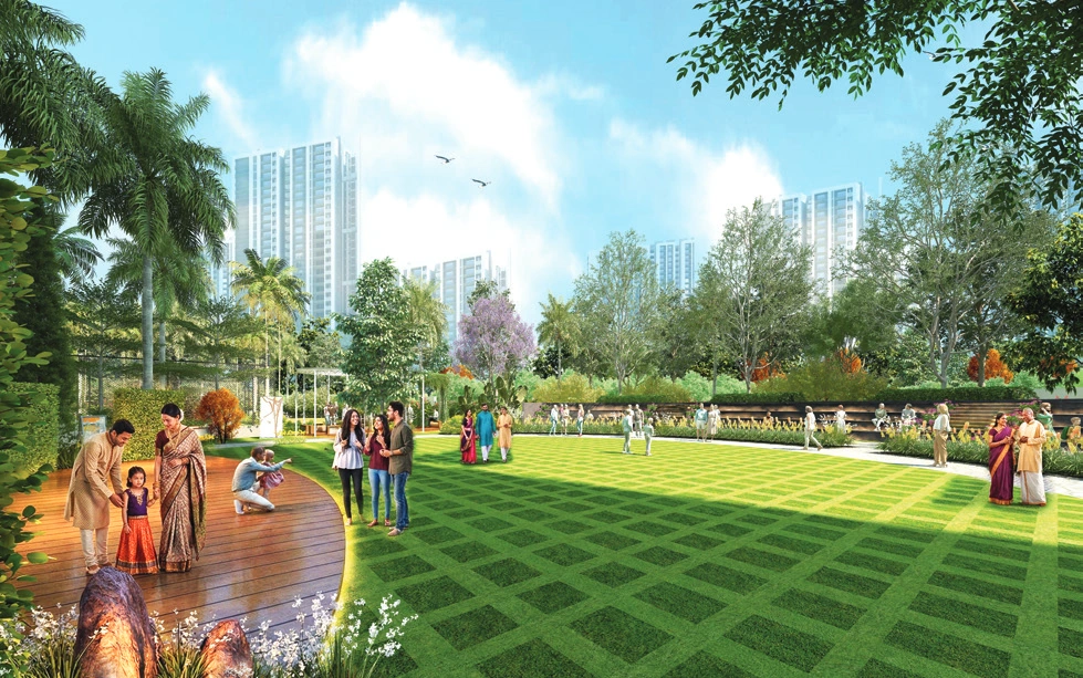 Central green poolside area Myhna Vistara Gunjur